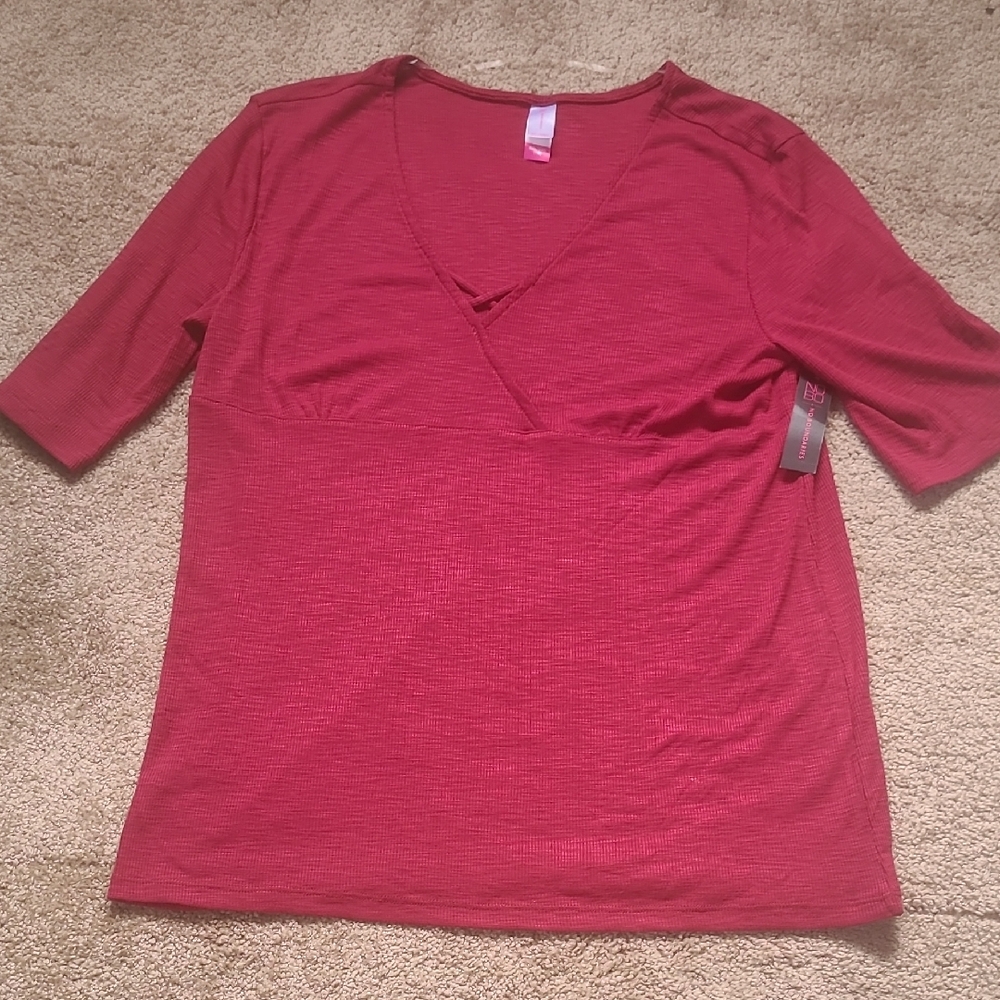 Women's Red V-Neck Top